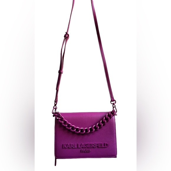 NWT KARL LAGERFELD Paris Lourdes leather chain crossbody bag wallet CACTUS PINK - Picture 5 of 13